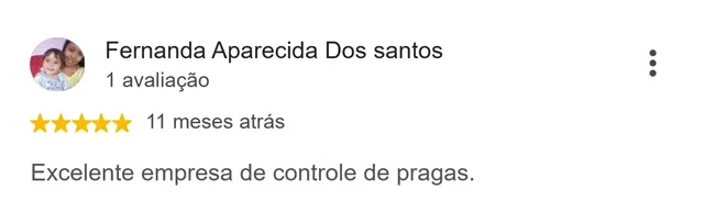 Avaliação de Fernanda Aparecida Dos santos no Google: excelente empresa de controle de pragas